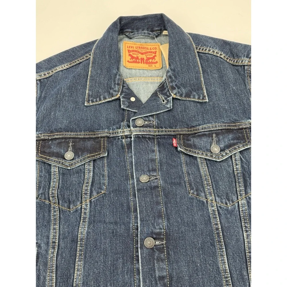 Levi Strauss & Co Mens Dark Wash Denim Trucker Jacket Classic Fit Size Small - Picture 3 of 16
